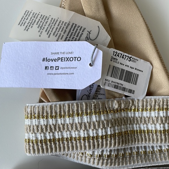 NWT M/XS PEIXOTO mix size bikini set gold light beige metallic stretch pads - Picture 4 of 13